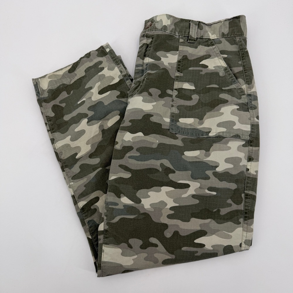 Eddie Bauer Camo Ripstop Utility Pants‎ Womens 10 Green Gray Camouflage Utility